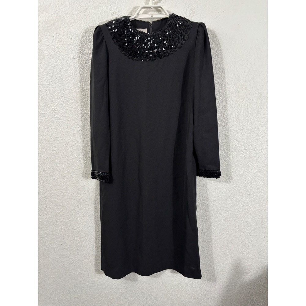 Lawrence Greer Shift Dress Womens Medium Black Sequin Collar Vintage Mod